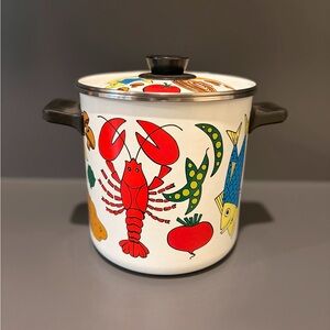 Vintage Mid-Century Modern MCM San Ignacio enamelware Seafood stock pot Spain